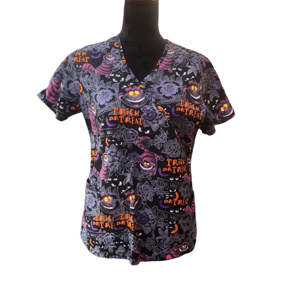Disney Tops - Disney Chesire Cat Halloween Scrub Top size XS
